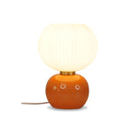 Tischlampe Globe Adnois – Opalglas-Schirm & orangefarbener Glasfuß