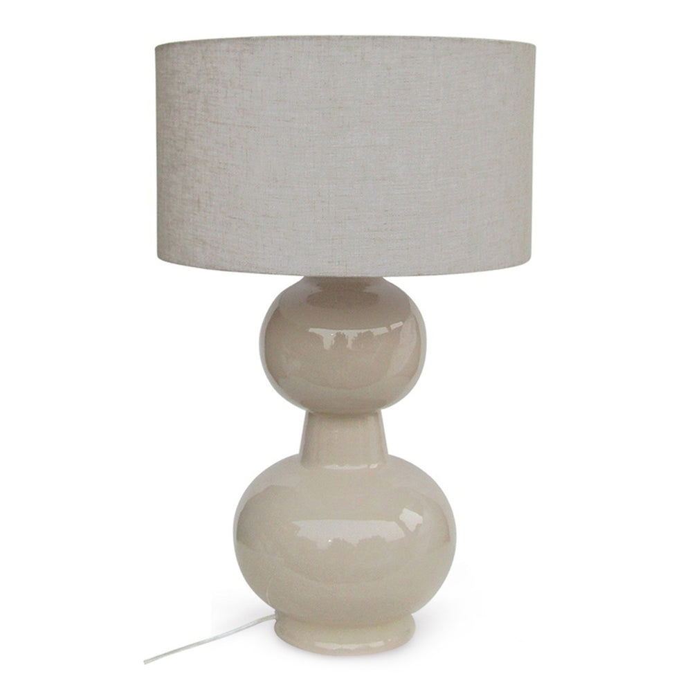 Tischlampe Laki – Beige glänzender Glasfuß & Leinen-Schirm