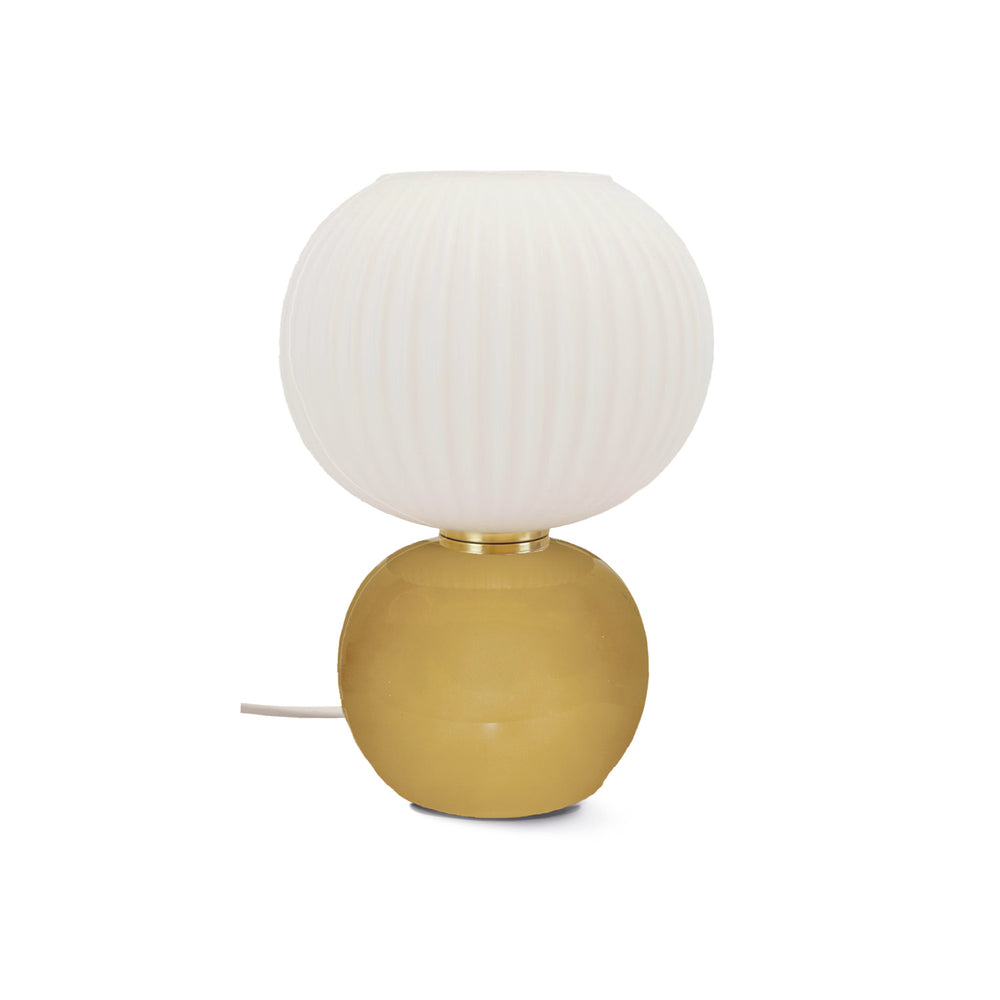 Tischlampe Globe Adnois – Opalglas-Schirm & beigefarbener Glasfuß