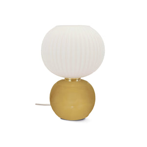 Tischlampe Globe Adnois – Opalglas-Schirm & beigefarbener Glasfuß