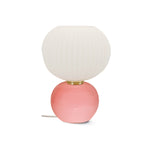 Tischlampe Globe Adnois in Rosa – Opalglas-Schirm & beigefarbener Glasfuß