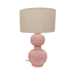 Tischlampe Laki – Rosa glänzender Glasfuß & Leinen-Schirm