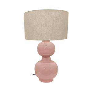Tischlampe Laki – Rosa glänzender Glasfuß & Leinen-Schirm