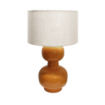 Tischlampe Laki – Orange glänzender Glasfuß & Leinen-Schirm