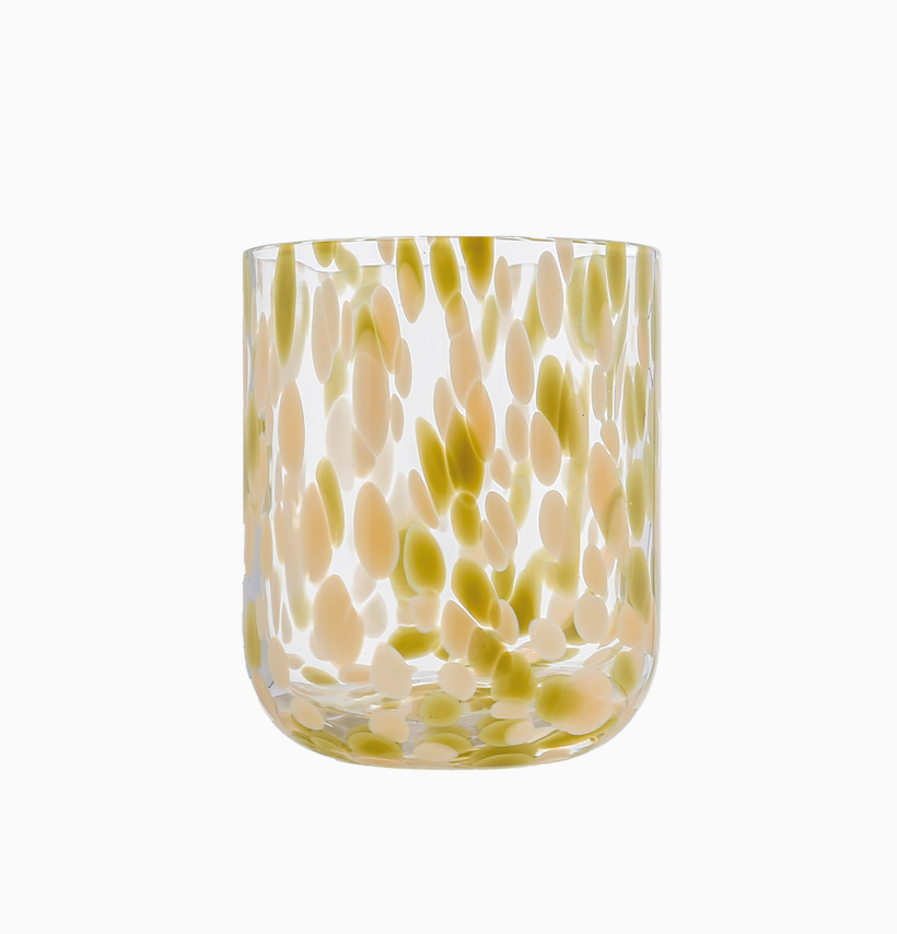 Glasbecher Konfetti Blau – Ø 8 cm, H 9,5 cm, handgefertigt