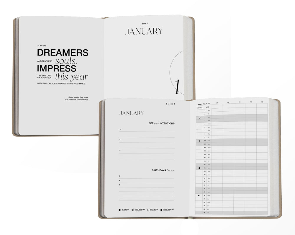 Pocket Planner 2026 – Taschenkalender in Beige, A6, mit Goldprägung