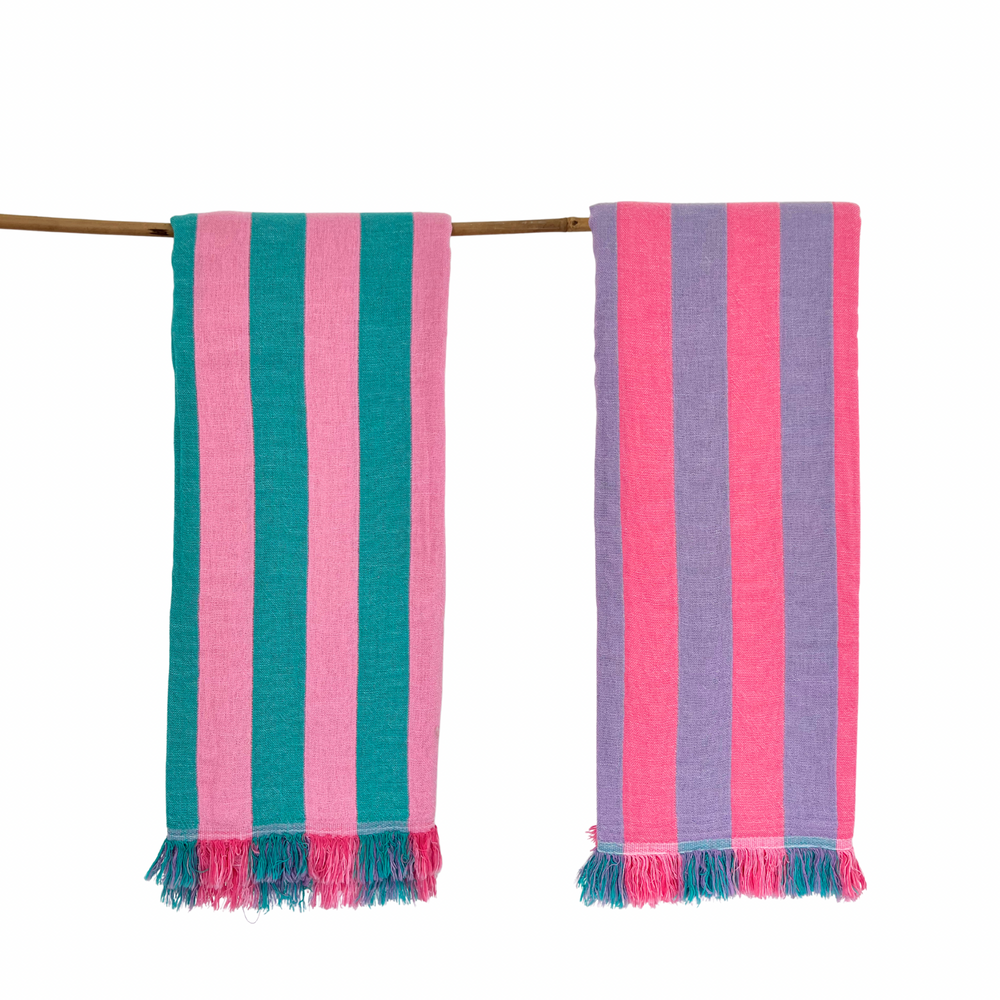 Popstar Turkish Towel – Zweiseitiger Streifenlook – jeweils in umgekehrter Farbgebung - Pink/Türkis