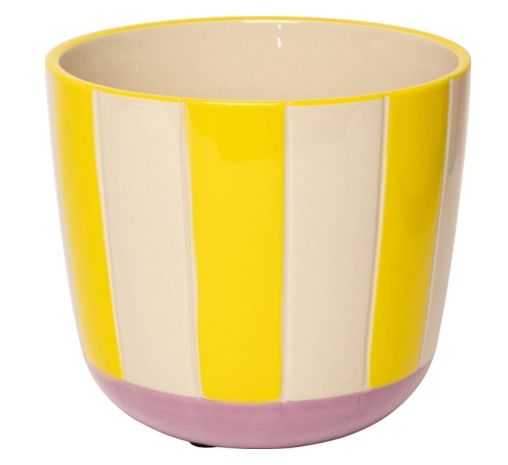 Moderner Blumentopf mit Streifen – Orange, Hellrot & Minze, Keramik, 13xø15