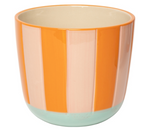 Moderner Blumentopf mit Streifen – Orange, Hellrot & Minze, Keramik, 13xø15