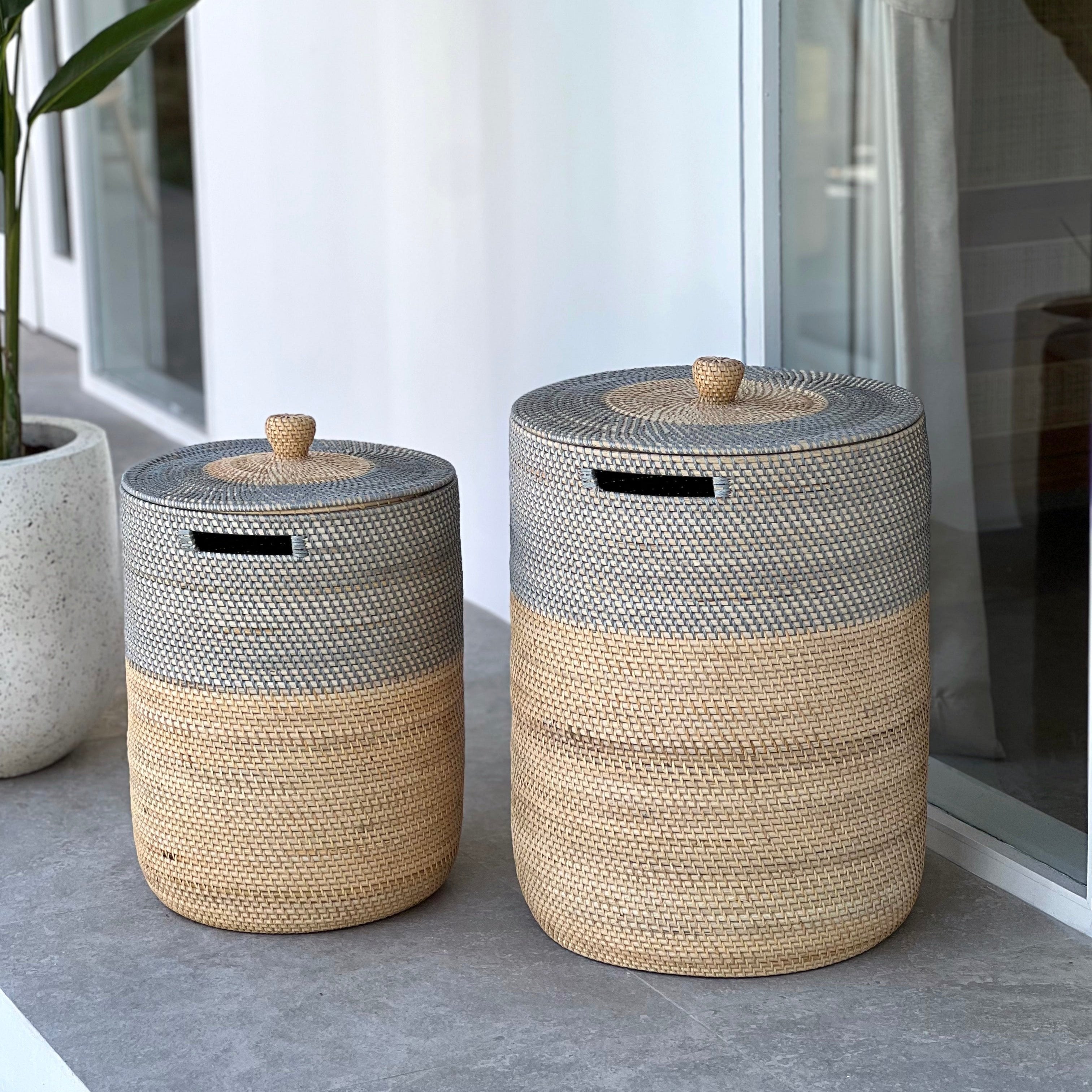 Anila Wäschekorb mit Deckel & Knauf – Handgefertigt, Rund, mit ...