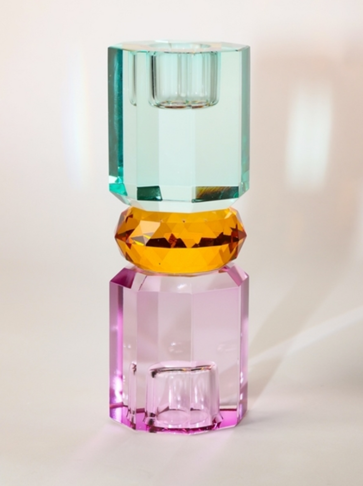 Kristall Kerzenhalter hellminze/bernstein/violett