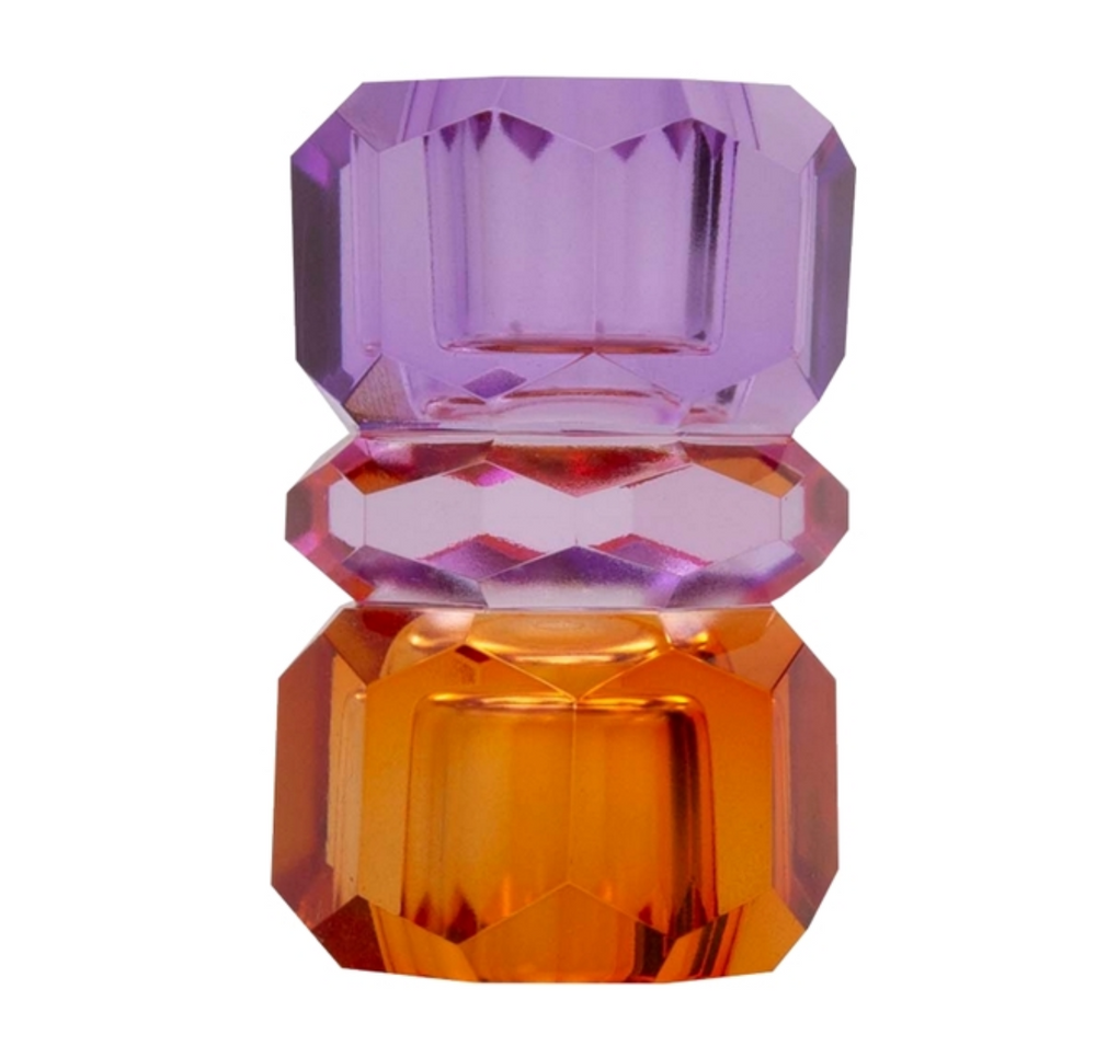 Medium 2 Way Kristallkerzenhalter Facettierter Glas-Kerzenhalter in modernen Farbkombinationen / 7,5×4,5×4 cm