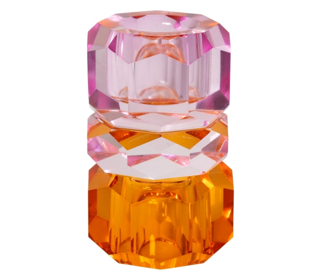Medium 2 Way Kristallkerzenhalter Facettierter Glas-Kerzenhalter in modernen Farbkombinationen / 7,5×4,5×4 cm