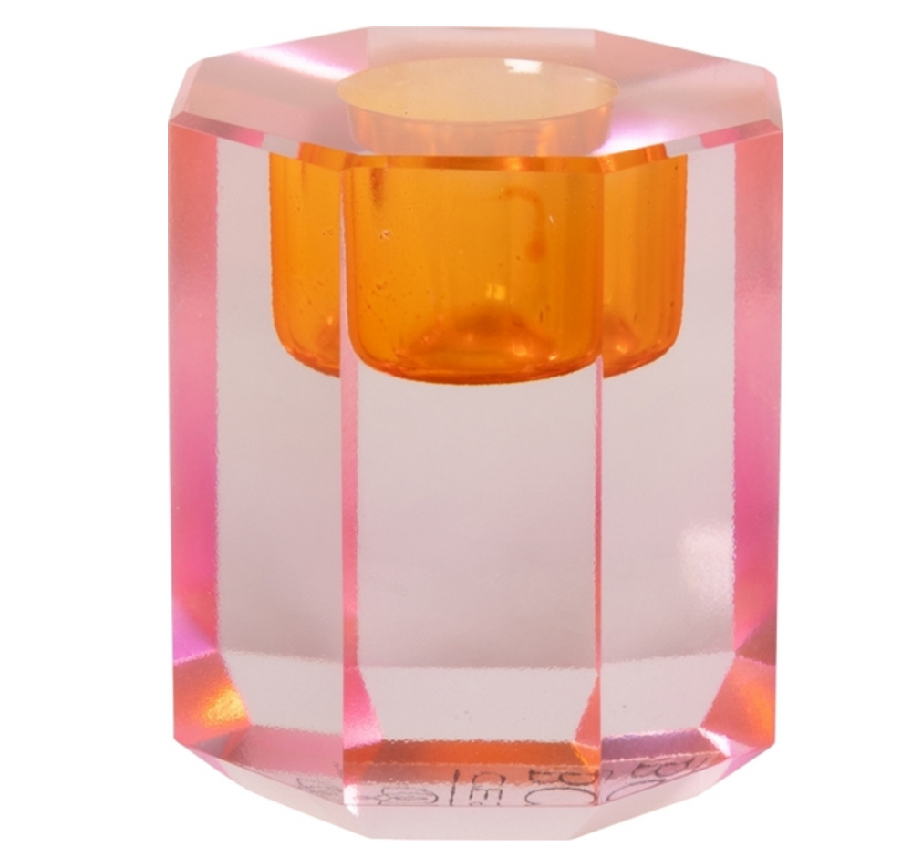 Medium O.2 Kristallkerzenhalter Facettierter Glas-Kerzenhalter in modernen Farbkombinationen / 4,5x4,5x4,5 cm