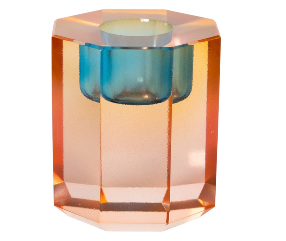 Medium O.2 Kristallkerzenhalter Facettierter Glas-Kerzenhalter in modernen Farbkombinationen / 4,5x4,5x4,5 cm