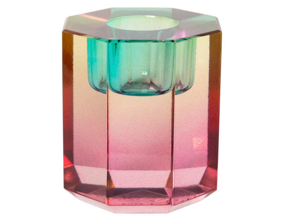 Medium O.2 Kristallkerzenhalter Facettierter Glas-Kerzenhalter in modernen Farbkombinationen / 4,5x4,5x4,5 cm
