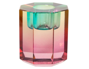 Medium O.2 Kristallkerzenhalter Facettierter Glas-Kerzenhalter in modernen Farbkombinationen / 4,5x4,5x4,5 cm