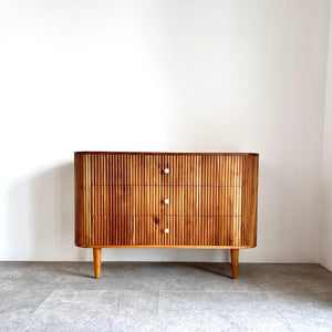 Handgefertigte Teakholz Kommode in Natürlicher Farbe mit Lamellen-Design – 3 Schubladen