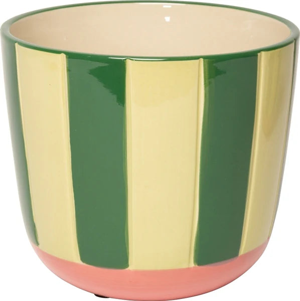 Moderner Blumentopf mit Streifen – Orange, Hellrot & Minze, Keramik, 13xø15