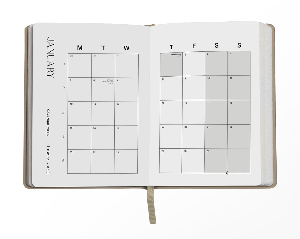 Pocket Planner 2026 – Taschenkalender in Beige, A6, mit Goldprägung