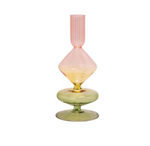 Kerzenhalter aus Glas grün/pink/gelb