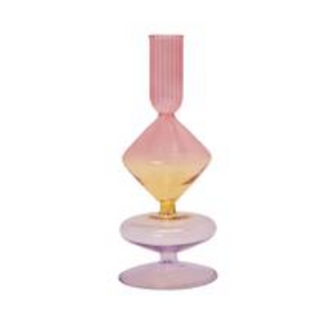 Kerzenhalter aus Glas Pink/gelb/Lila