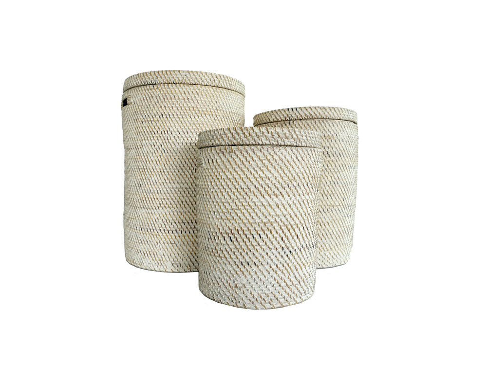 Wäschekorb aus Rattan mit Deckel weiss/Handmade in Lombok/Rattanlove – The  Goods